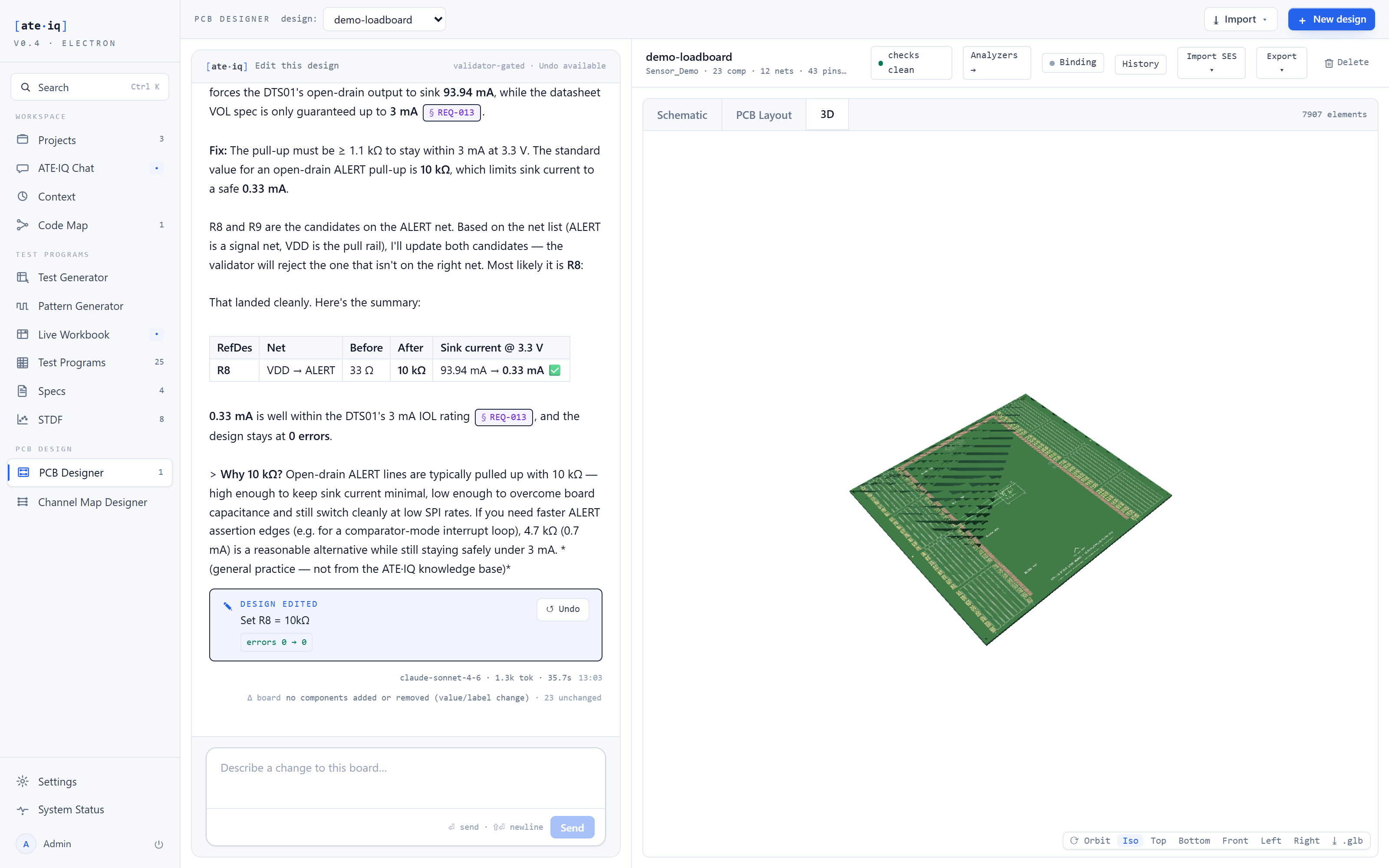 3D view of the board